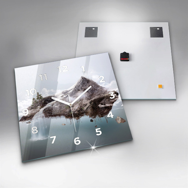 Ceas pătrat de perete din sticlă Insulă zburătoare și cascadă