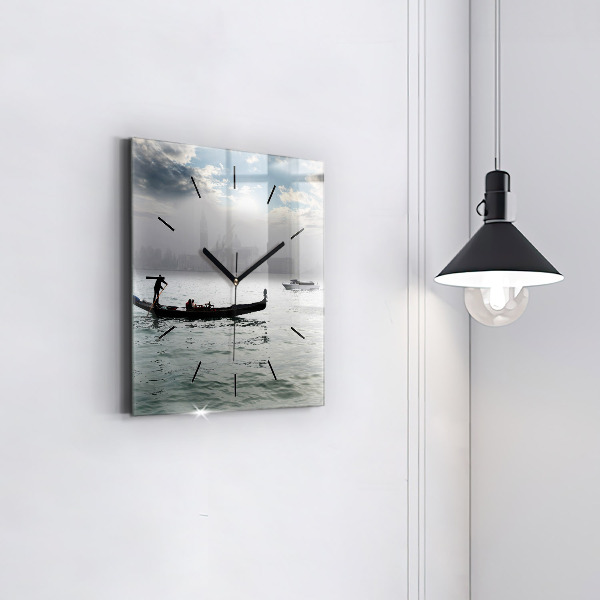 Ceas pătrat de perete din sticlă Gondola in Venetia