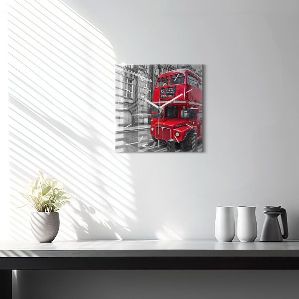 Ceas pătrat de perete din sticlă Autobuz roșu cu etaj