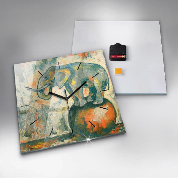 Ceas pătrat de perete din sticlă Poziția elefantului pictat