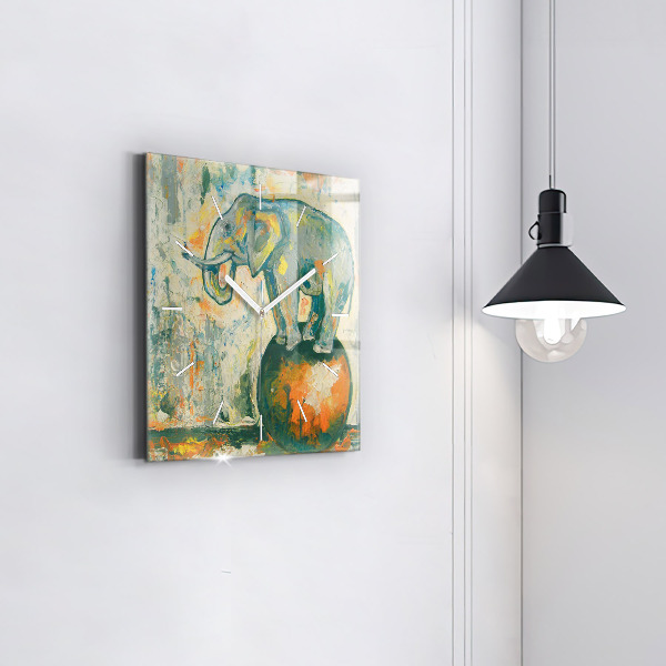 Ceas pătrat de perete din sticlă Poziția elefantului pictat