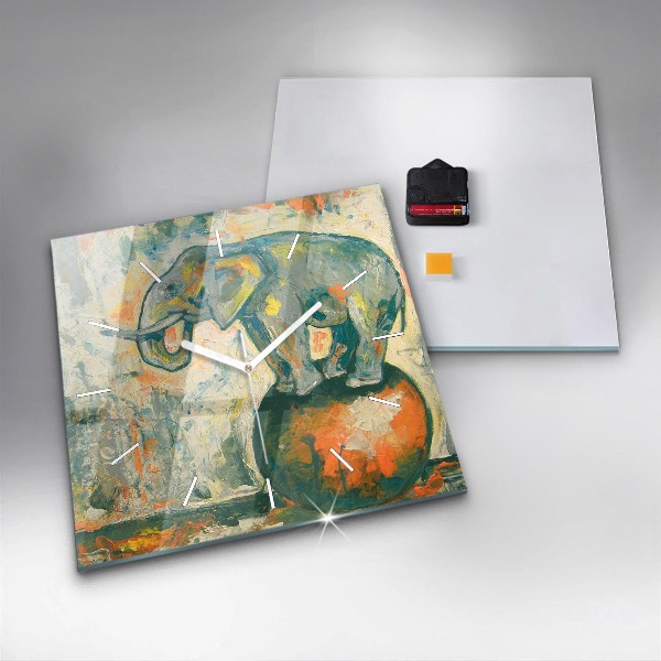 Ceas pătrat de perete din sticlă Poziția elefantului pictat