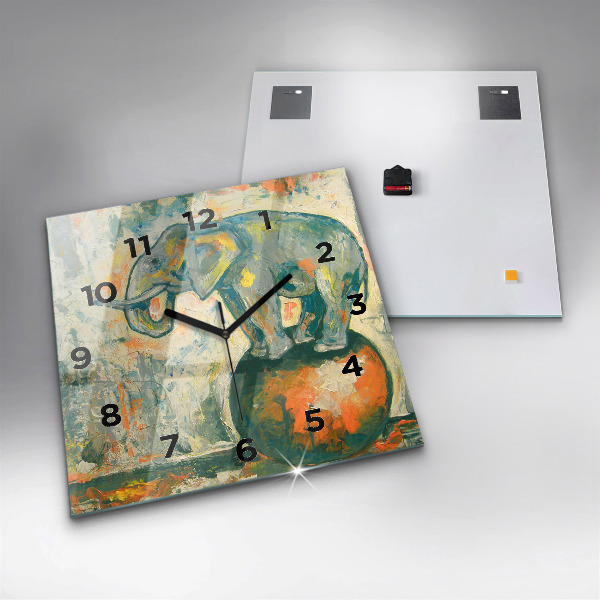 Ceas pătrat de perete din sticlă Poziția elefantului pictat