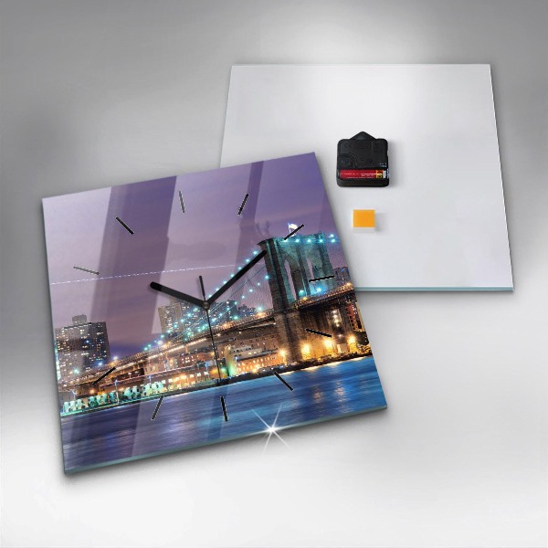 Ceas pătrat de perete din sticlă Podul Brooklyn și East River