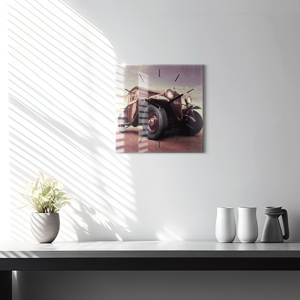 Ceas pătrat de perete din sticlă Mașină în stil vintage