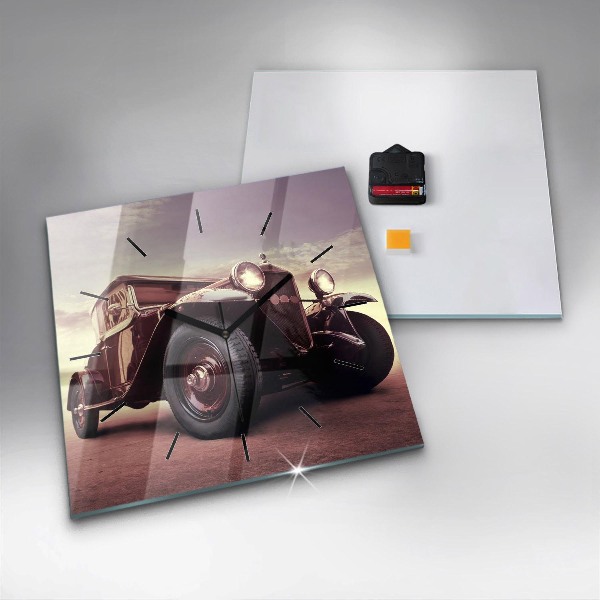 Ceas pătrat de perete din sticlă Mașină în stil vintage