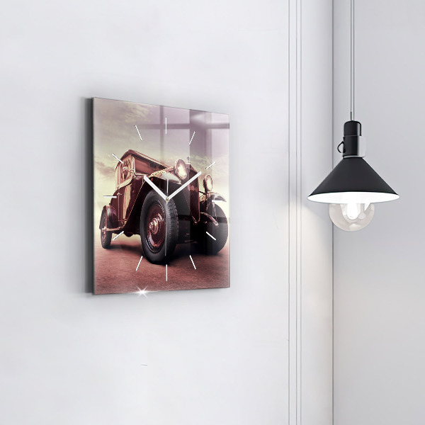 Ceas pătrat de perete din sticlă Mașină în stil vintage