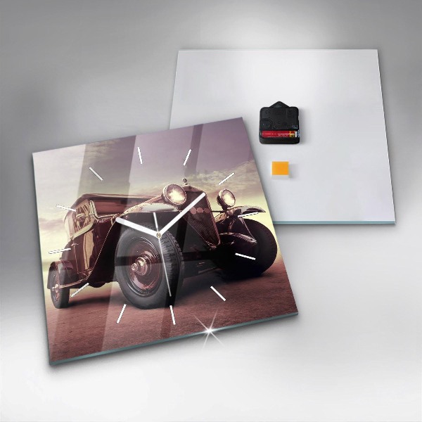 Ceas pătrat de perete din sticlă Mașină în stil vintage