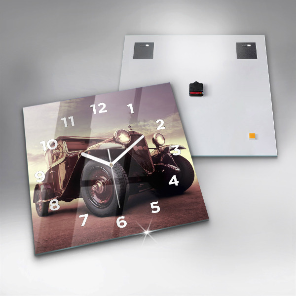 Ceas pătrat de perete din sticlă Mașină în stil vintage