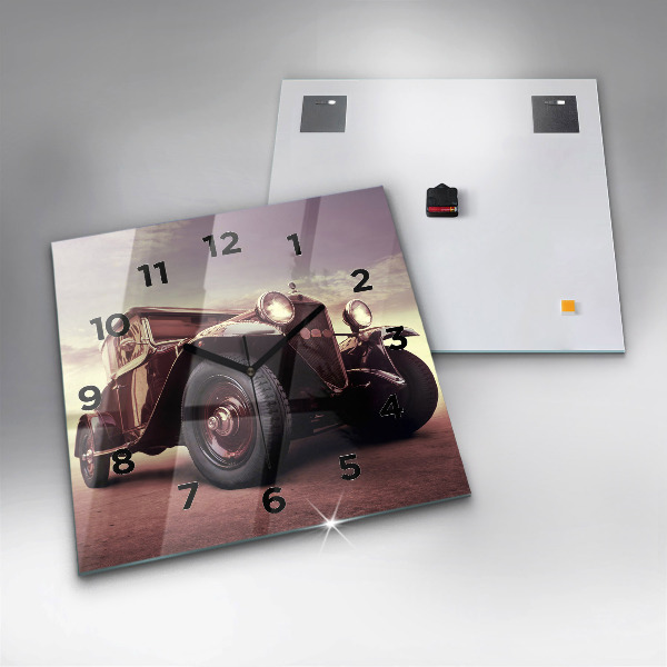 Ceas pătrat de perete din sticlă Mașină în stil vintage