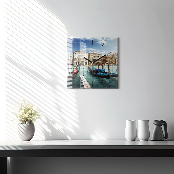 Ceas pătrat de perete din sticlă Gondole Veneția Italia