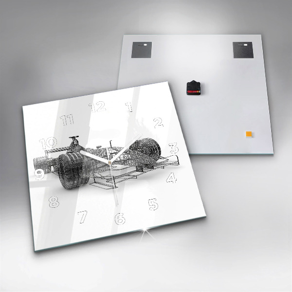 Ceas pătrat de perete din sticlă Design mașină F1