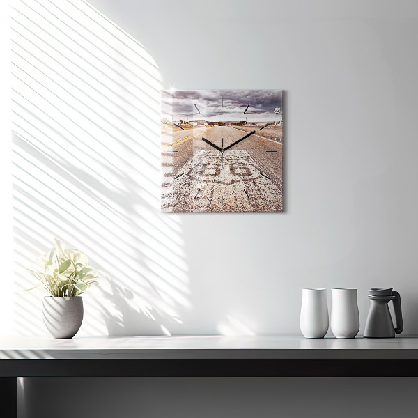 Ceas pătrat de perete din sticlă Route 66 SUA