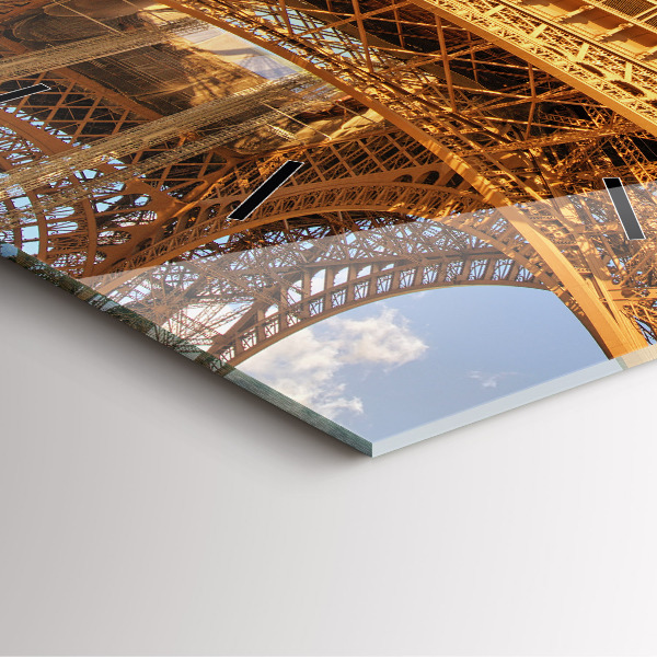 Ceas pătrat de perete din sticlă Turnul Eiffel pe fundalul norilor