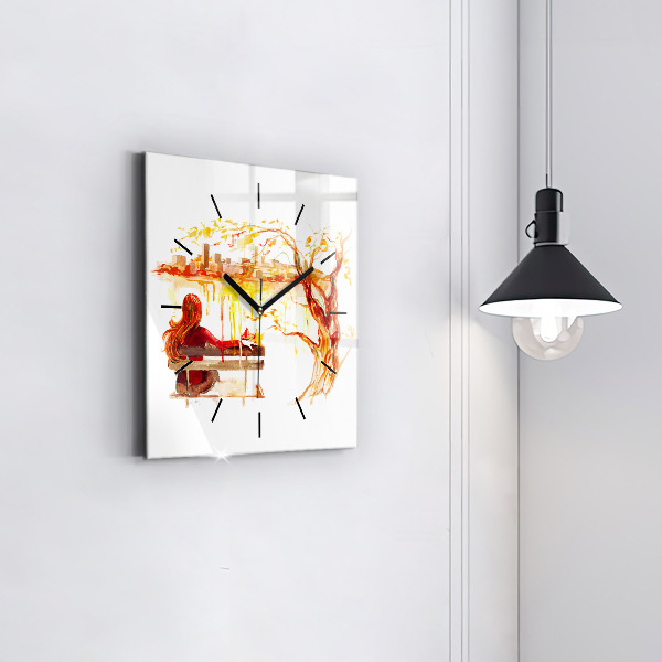 Ceas pătrat de perete din sticlă Peisaj de toamnă