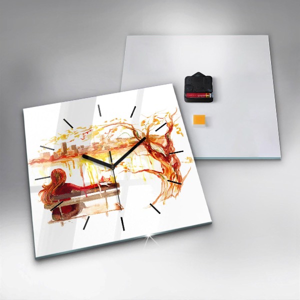 Ceas pătrat de perete din sticlă Peisaj de toamnă