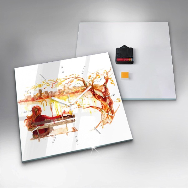 Ceas pătrat de perete din sticlă Peisaj de toamnă