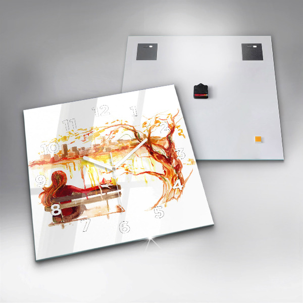 Ceas pătrat de perete din sticlă Peisaj de toamnă