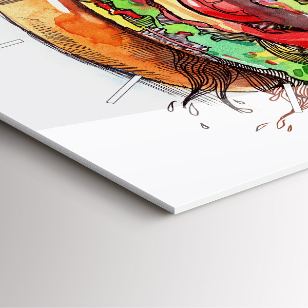 Ceas pătrat de perete din sticlă Burger cu brânză XXL