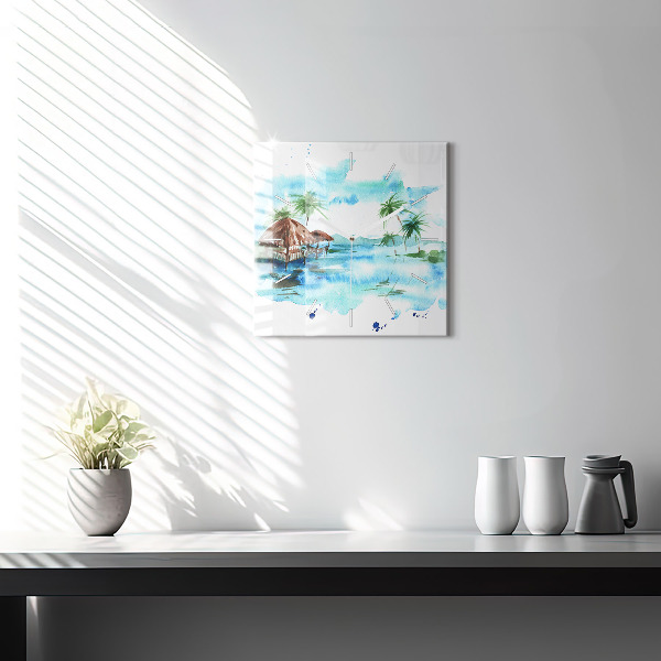 Ceas pătrat de perete din sticlă Imaginea unei insule pustie