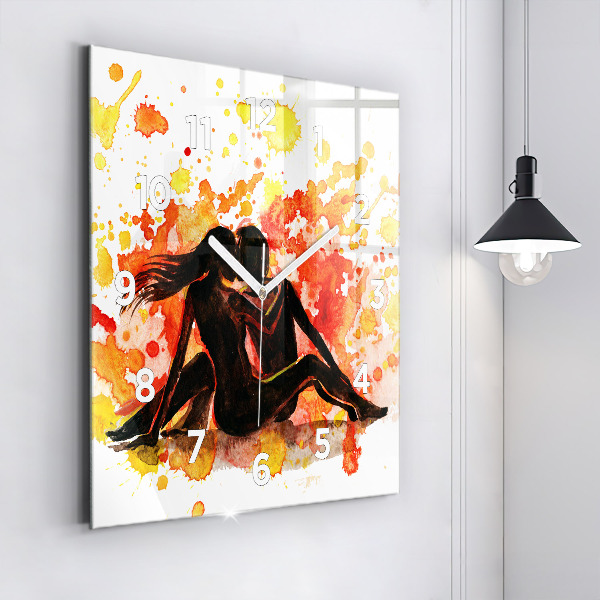 Ceas pătrat de perete din sticlă Dragoste și un cuplu de îndrăgostiți