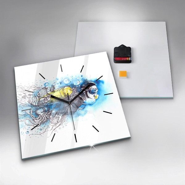Ceas pătrat de perete din sticlă Viața subacvatică a peștilor