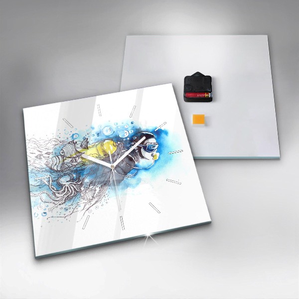 Ceas pătrat de perete din sticlă Viața subacvatică a peștilor