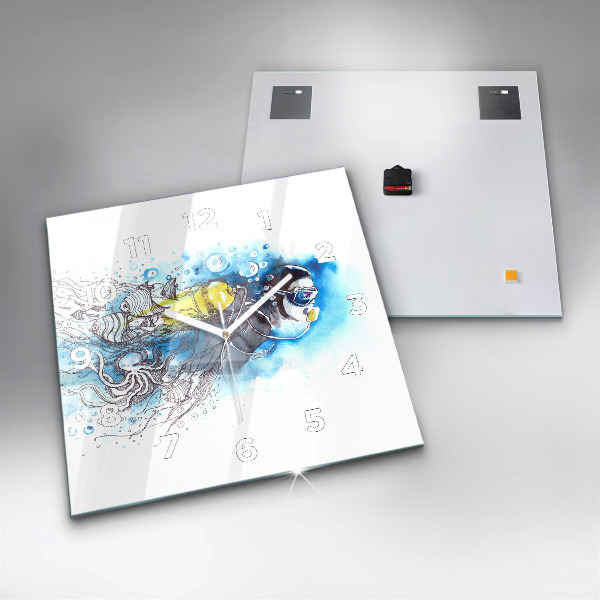 Ceas pătrat de perete din sticlă Viața subacvatică a peștilor