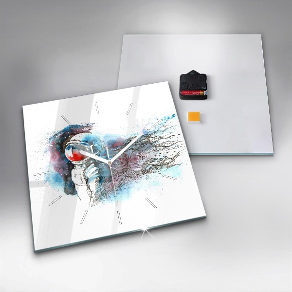 Ceas pătrat de perete din sticlă Abstracția astronauților