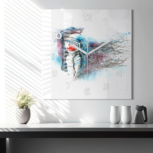 Ceas pătrat de perete din sticlă Abstracția astronauților