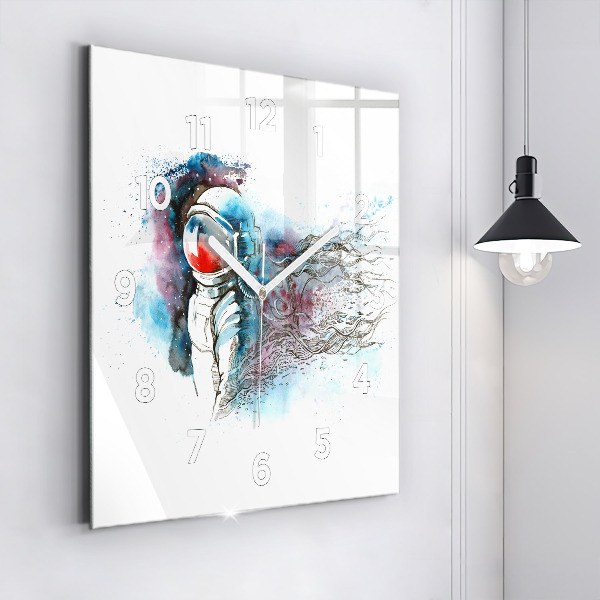 Ceas pătrat de perete din sticlă Abstracția astronauților