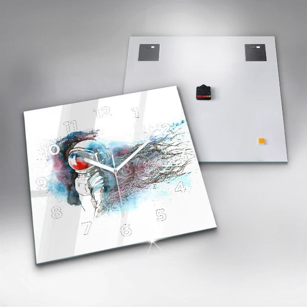 Ceas pătrat de perete din sticlă Abstracția astronauților