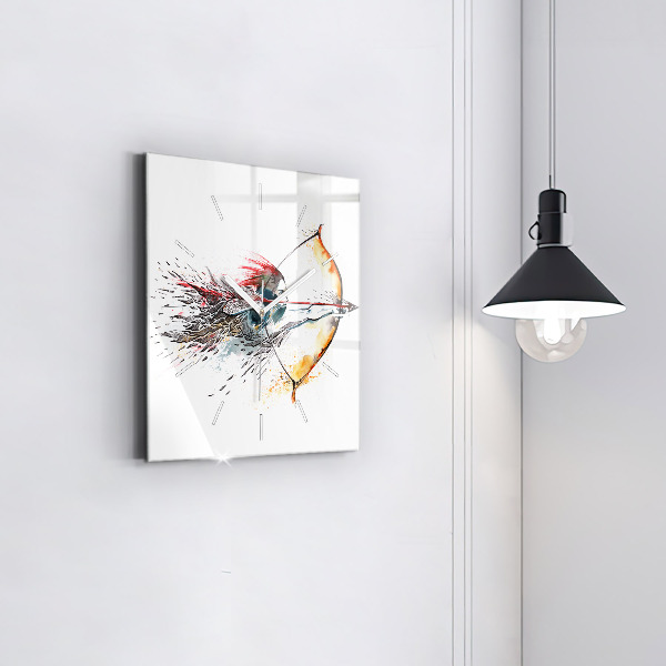 Ceas pătrat de perete din sticlă Războinic în timpul vânătorii