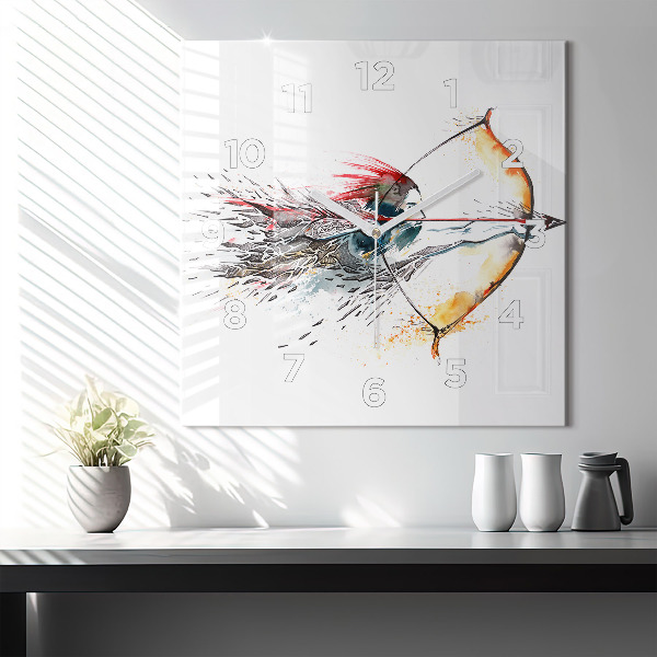 Ceas pătrat de perete din sticlă Războinic în timpul vânătorii