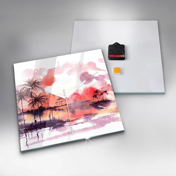 Ceas pătrat de perete din sticlă Peisaj tropical