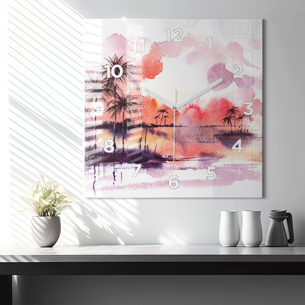 Ceas pătrat de perete din sticlă Peisaj tropical