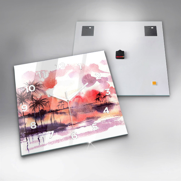 Ceas pătrat de perete din sticlă Peisaj tropical