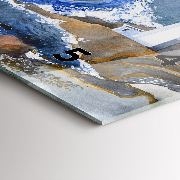 Ceas pătrat de perete din sticlă Marea și farul