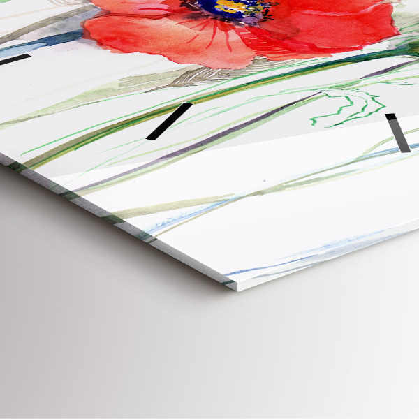 Ceas pătrat de perete din sticlă Maci vopsiți în roșu