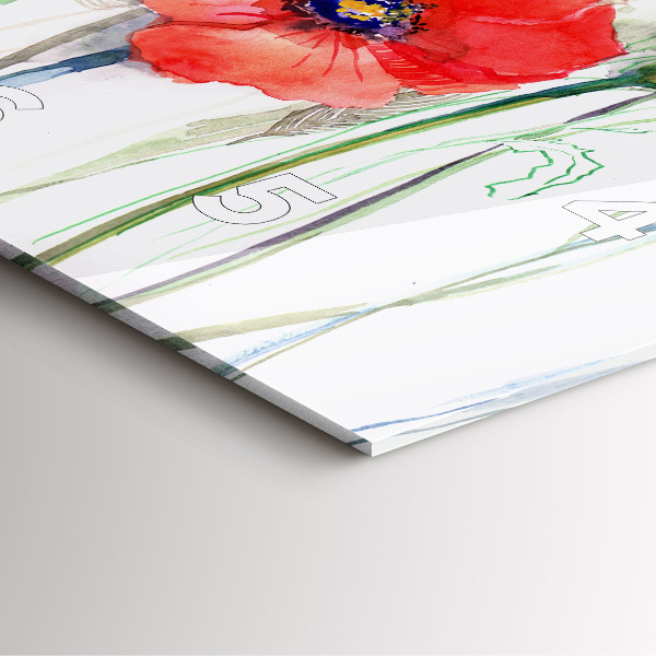 Ceas pătrat de perete din sticlă Maci vopsiți în roșu