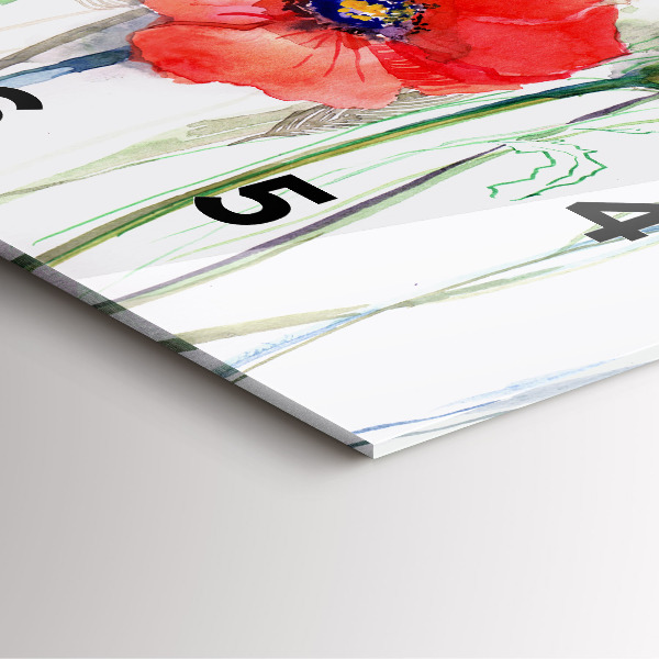 Ceas pătrat de perete din sticlă Maci vopsiți în roșu