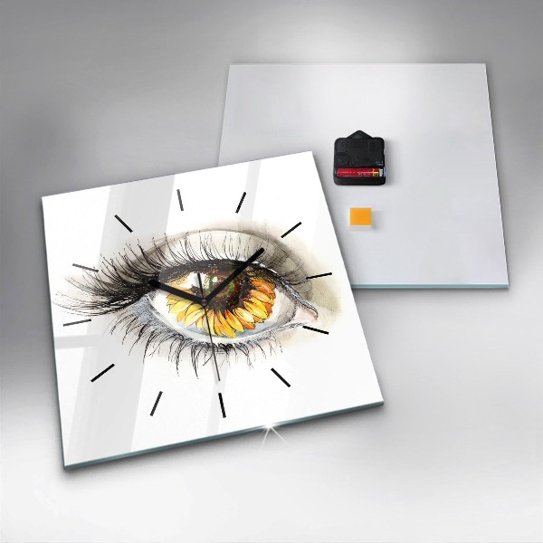Ceas pătrat de perete din sticlă Floarea soarelui în ochi