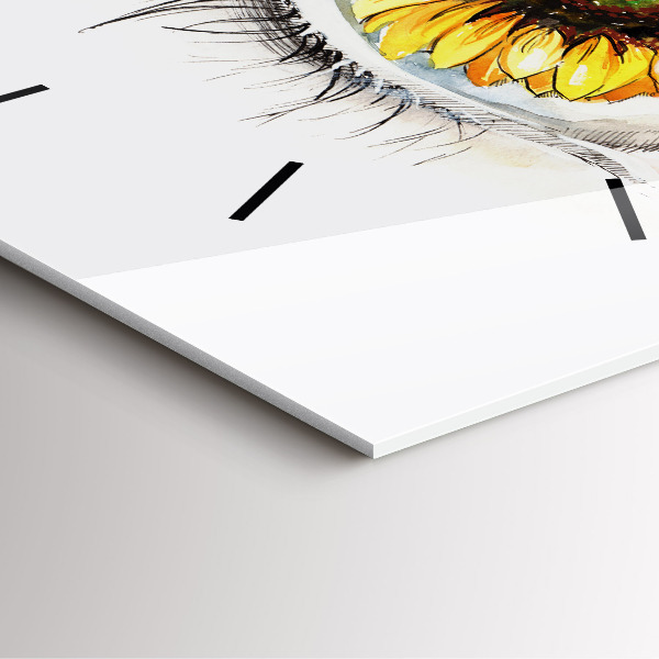 Ceas pătrat de perete din sticlă Floarea soarelui în ochi