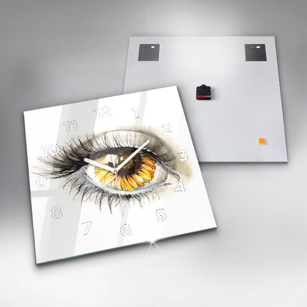 Ceas pătrat de perete din sticlă Floarea soarelui în ochi