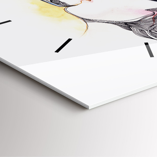 Ceas pătrat de perete din sticlă Desen sărut de dragoste