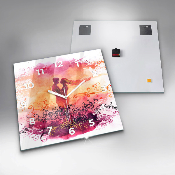 Ceas pătrat de perete din sticlă Acuarele cuplu de îndrăgostiți