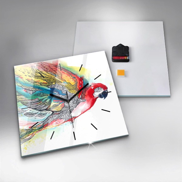 Ceas pătrat de perete din sticlă Papagal colorat în zbor