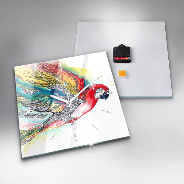 Ceas pătrat de perete din sticlă Papagal colorat în zbor