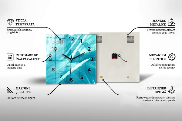 Ceas pătrat de perete din sticlă Papagal colorat în zbor