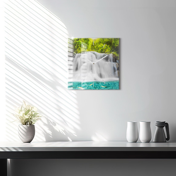 Ceas pătrat de perete din sticlă Cascada în Thailanda